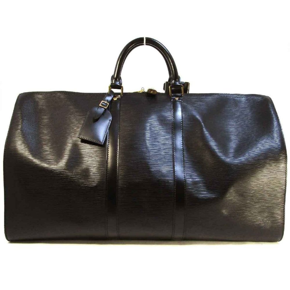 Vintage Epi Louis Vuitton Keepall 55 Black Leather Duffel Bag Gold Brass Tag